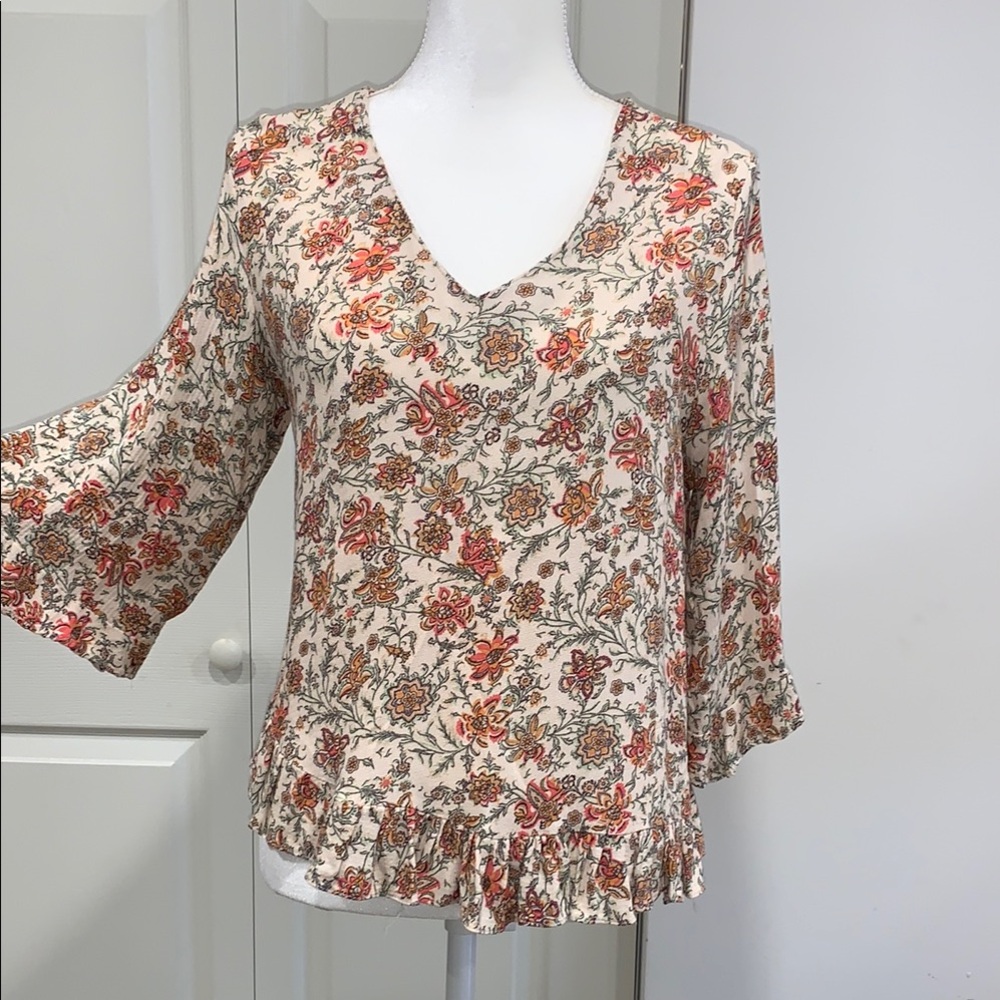 Cynthia Rowley Orange Bell Sleeve Ruffled Blouse